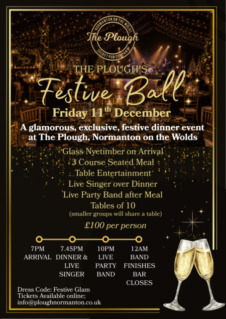 The Plough's Festive Ball poster: Friday 11 December 2026, 7pm, £100 per person